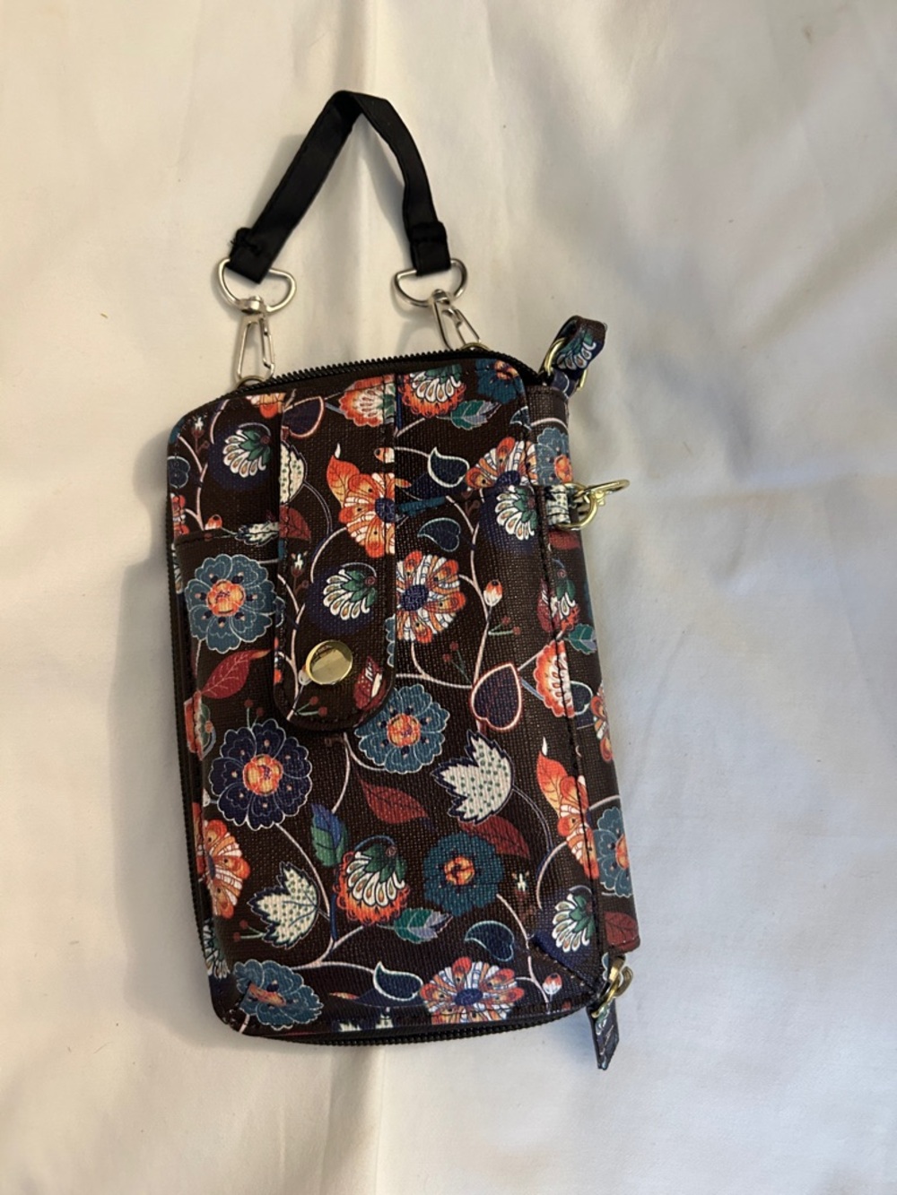 Floral Compact Wristlet Wallet - Brown Floral